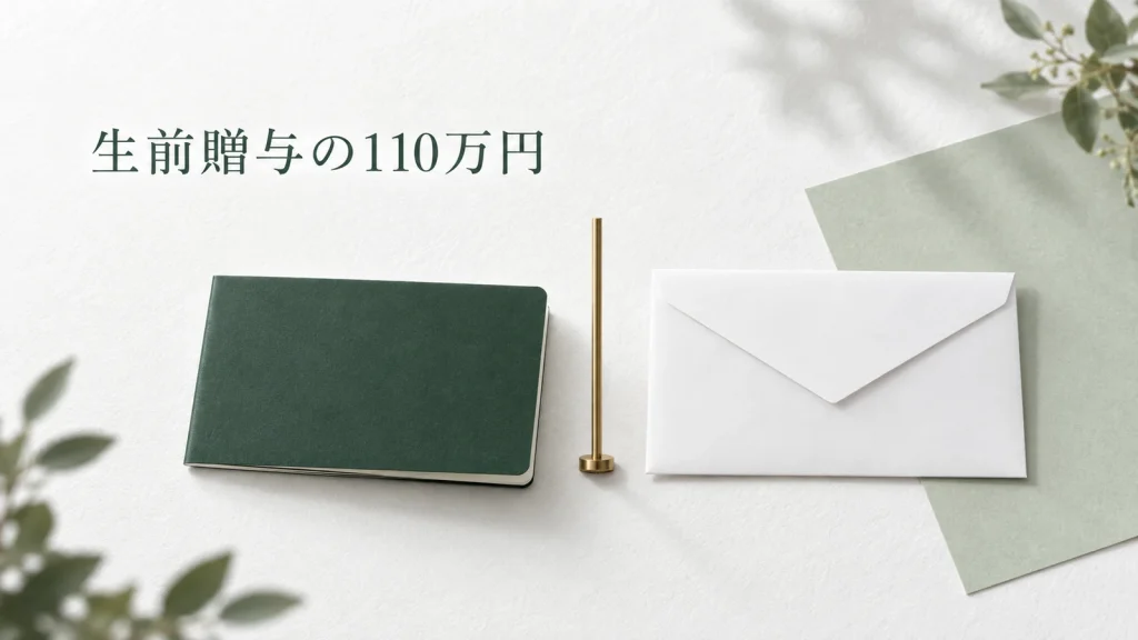 生前贈与の110万円を確認する通帳と封筒