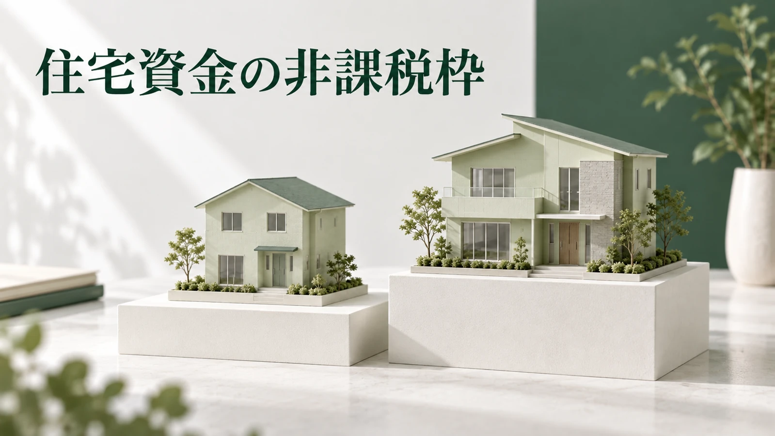 孫への住宅資金贈与は住宅の性能で非課税枠が変わるを表す資料や建築模型