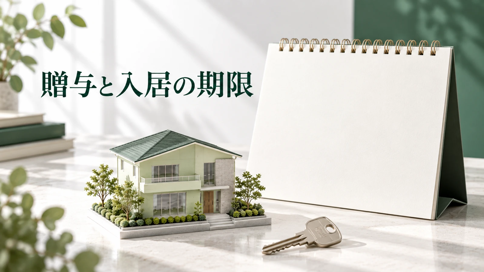 2026年の贈与は翌年3月15日までの取得等を見込んで行うを表す資料や建築模型