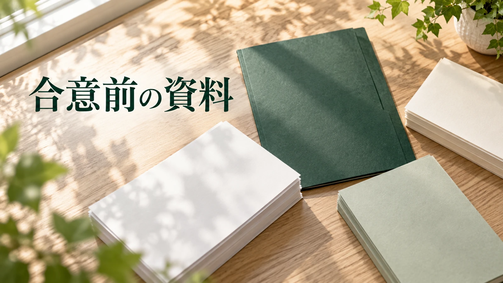 遺産分割協議書に署名する前に三つの資料をそろえるを表す資料や建築模型