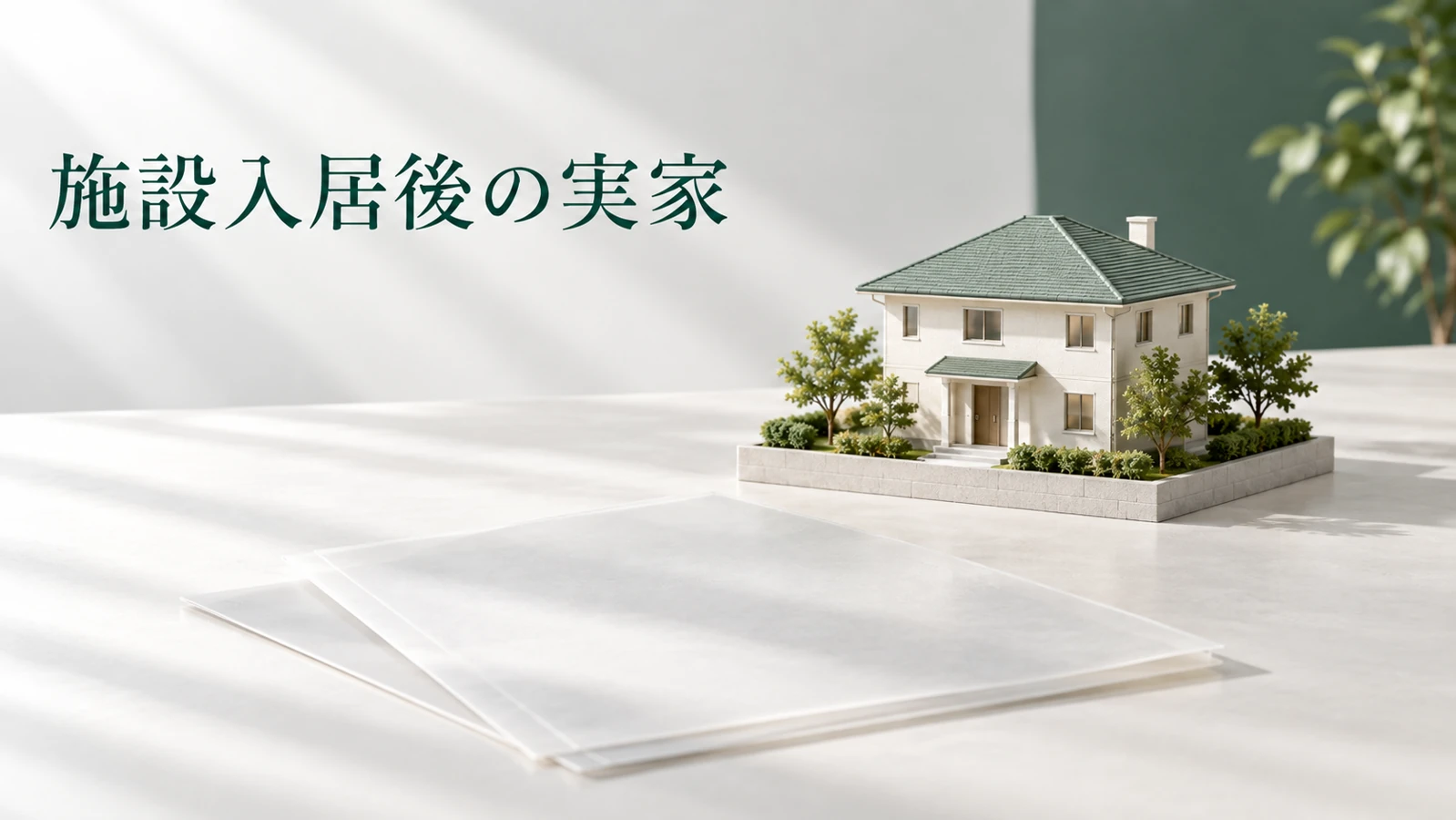 老人ホームへ入居しても実家の土地が特例の対象になる場合があるを表す資料や建築模型